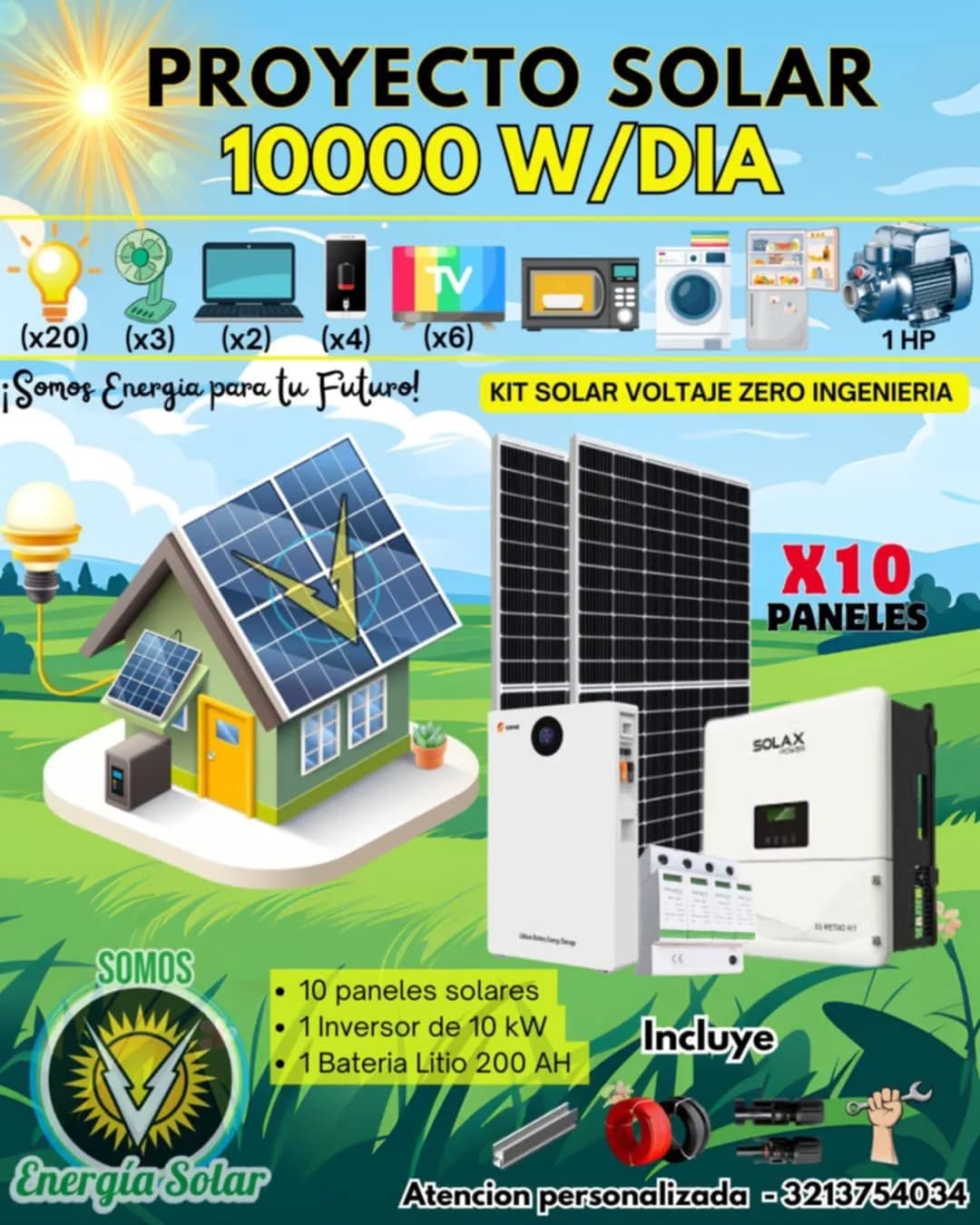 Afiche publicitario del Proyecto solar 10.000 W/día